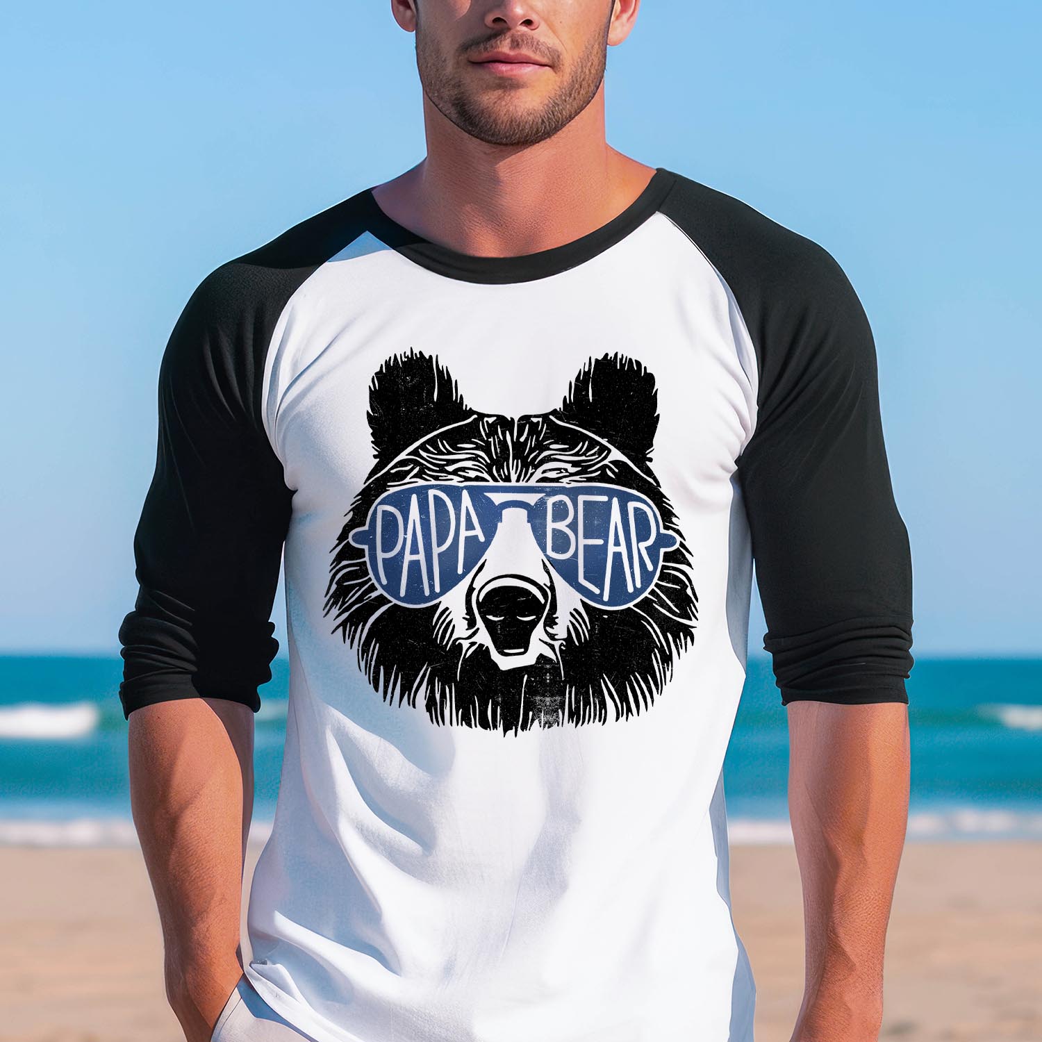 Papa Bear Dad and Baby Baseball Long Sleeve Shirt - Best Dad Father's Day Funny Grandpa Papa Dad Birthday Gift T-Shirt