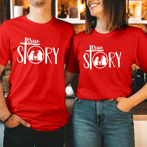 True Story Nativity Scene Christmas T Shirt, Minimalist Christian Cross Faith Graphic Tee, Religious Wise Men Matching Couples Tops, Xmas Gift Present