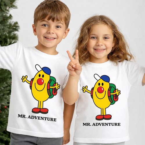 Mr Adventure Red Nose Day T Shirt, Official Comic Relief T-Shirt & Tops, Funny Mr. Men Charity Clothing, Kids & Childrens Red Nose Day Tee