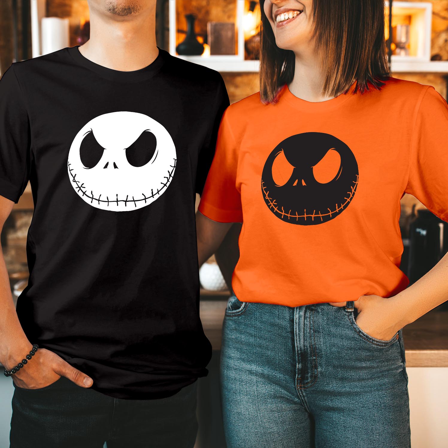 Disney The Nightmare Before Christmas Big Face Jack Halloween T-Shirt Iconic Jack Skellington Fans of Tim Burton's Classic Halloween Movie T Shirt