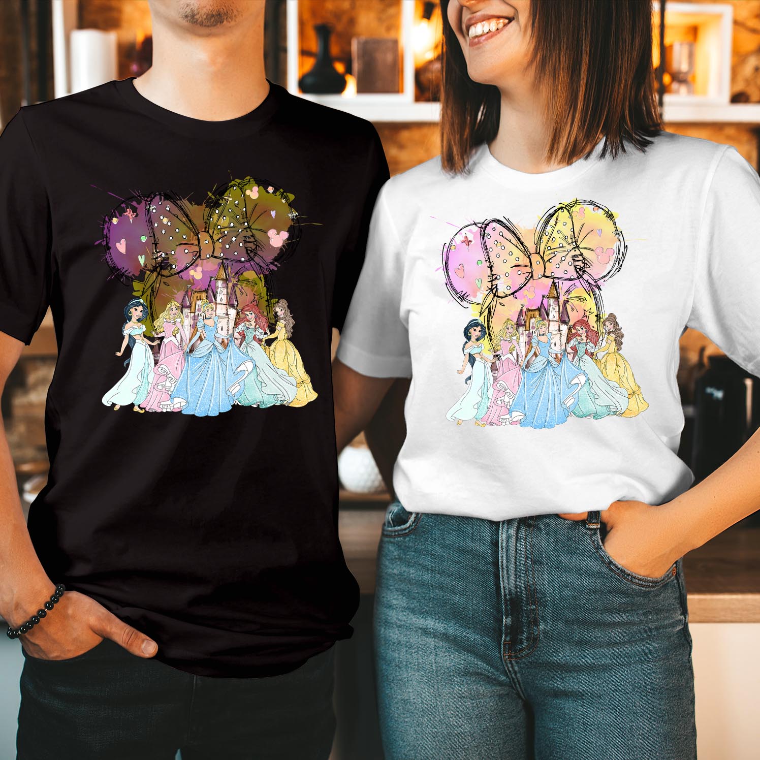 Disney Princesses Minnie Ears T-Shirt, Mickey Minnie Mouse Trip 2024 Disney Princess Watercolor Castle Shirt Disney Girls Trip Princess Shirt Disney Women Tops