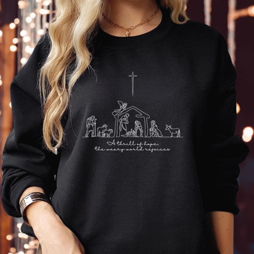 A THRILL Of HOPE Christmas Sweatshirt - Bible Verses, Holy Night, Religious Gift for Men & Women, Christian Xmas Jumper