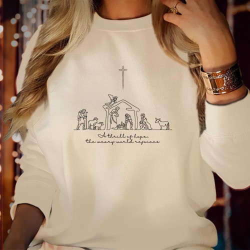 A Thrill Of Hope Christmas Sweatshirt, Christian Nativity Scene Jumper, Religious Faith Graphic Crewneck Holy Night Spiritual Gift Xmas Sweater