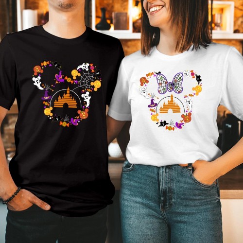 Disney Halloween Minnie Mickey Mouse T-Shirt Trick or Treat Spider Halloween Castle Magic Kingdom Disneyland Trip 2025 Family Matching Vacation T Shirt