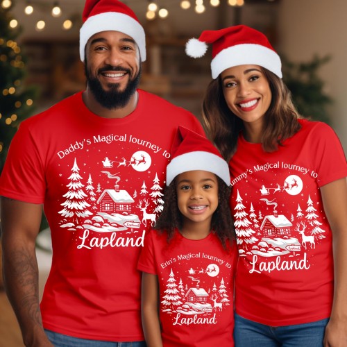 Personalised Lapland 2026 Family Christmas T-Shirt, Custom Log Cabin Santa Sleigh Matching Shirts, Festive Magical Journey Xmas Gift Top