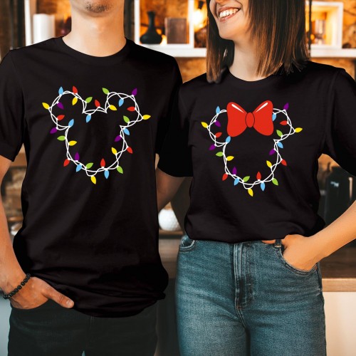 Magical Mouse Christmas Fairy Lights T Shirt, Disney Matching Couples Family Holiday Graphic Tee, Winter Theme Park Vacation Gift Xmas Tops