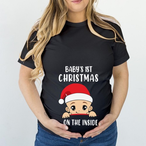 Baby's 1st Christmas On The Inside Maternity T-Shirt | Cute Pregnancy Christmas Tee | Expecting Mum Gift | Holiday Pregnancy Top
