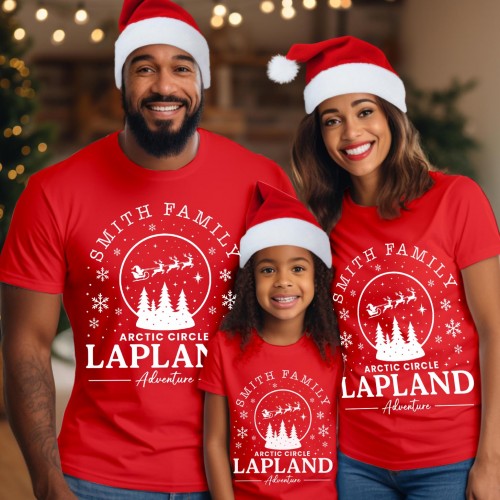 Personalised Arctic Circle Lapland 2026 Family T-Shirt, Custom Snow Globe Santa Sleigh Matching Holiday Shirts, Christmas Gift Xmas Tee