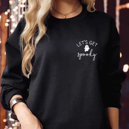 Let's Get Spooky Cute Halloween Ghost Sweatshirt, Minimalist Fall Jumper, Spooky Season Graphic Pullover, Aesthetic Trick or Treat Crewneck