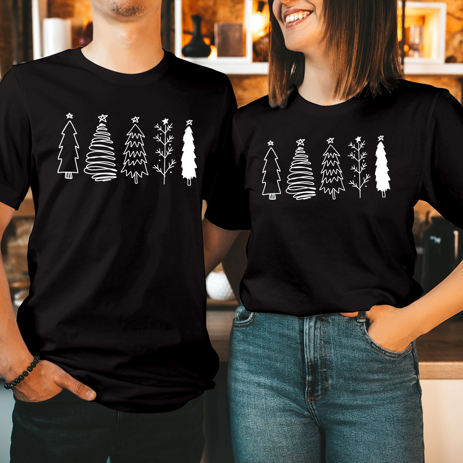 Merry Christmas Trees Sketch T-Shirt