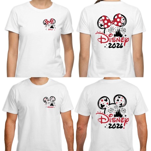 Personalised Disney Family Holiday 2026 T-Shirt, Custom Name Matching Trip Tops, Disneyland Vacation Tee, Mickey Minnie 2026 Family Group Shirts
