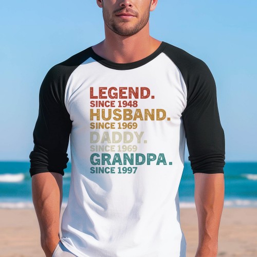 Personalised Husband Daddy Grandpa Legend Baseball Long Sleeve Shirt - Best Dad Father's Day Funny Dad Birthday Gift T-Shirt