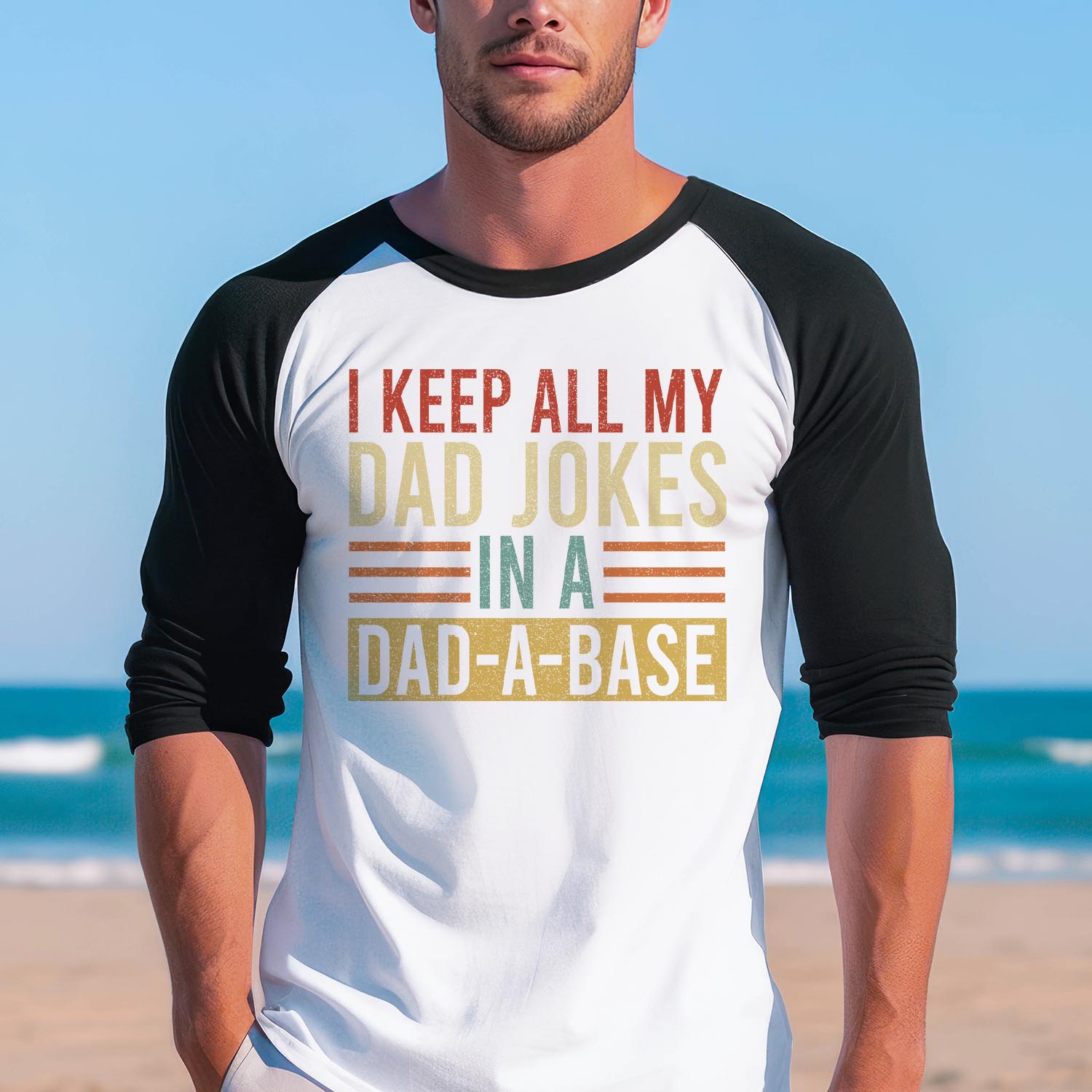 I Keep All My Dad Jokes in A Dad A Base Vintage Baseball Long Sleeve Shirt - Best Dad Father's Day Dad Birthday Gift T-Shirt