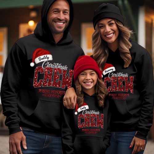 Personalised Christmas Crew Hoodie (PRINTED not origan Sequin) Family Matching Christmas Squad Top Xmas Holiday Gift Family Christmas