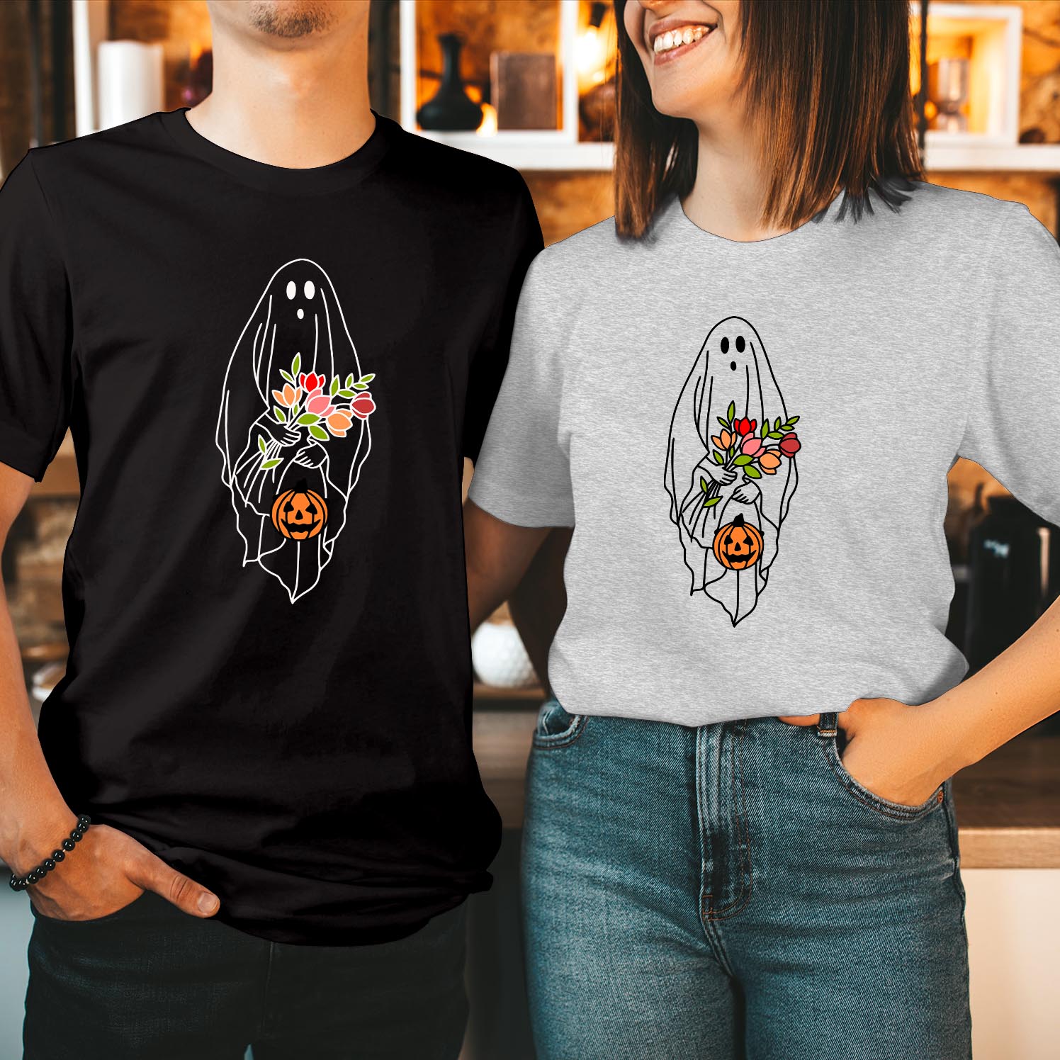 Floral Ghost Halloween T-Shirt, Floral Ghost Shirt, Halloween Ghost Shirt, Flower Halloween Shirt, Vintage Ghost Shirt, Halloween Shirt, Fall Women Unisex Gift Shirt