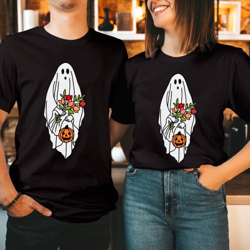 Floral Ghost Halloween T-Shirt, Floral Ghost Shirt, Halloween Ghost Shirt, Flower Halloween Shirt, Vintage Ghost Shirt, Halloween Shirt, Fall Women Unisex Gift Shirt