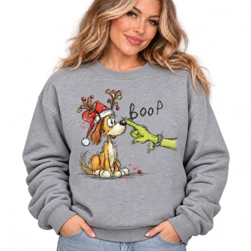 Cute Reindeer Dog Boop Green Hand Christmas Sweatshirt | Funny Festive Dog Lover Xmas Jumper