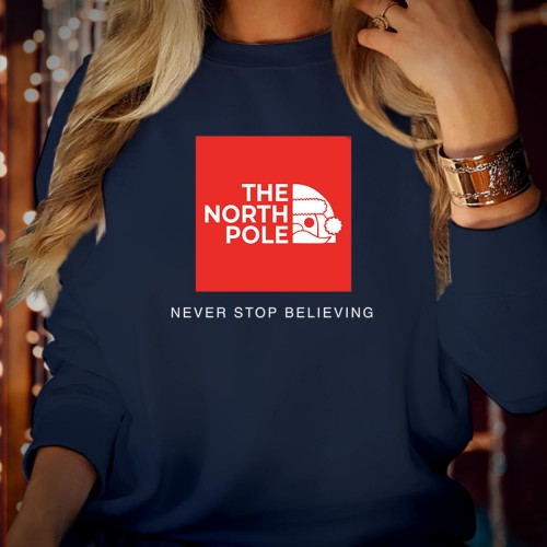 The North Pole Christmas Sweatshirt, Parody Santa Claus Lapland Holiday Jumper, Never Stop Believing Matching Couples Xmas Gift Crewneck Tops