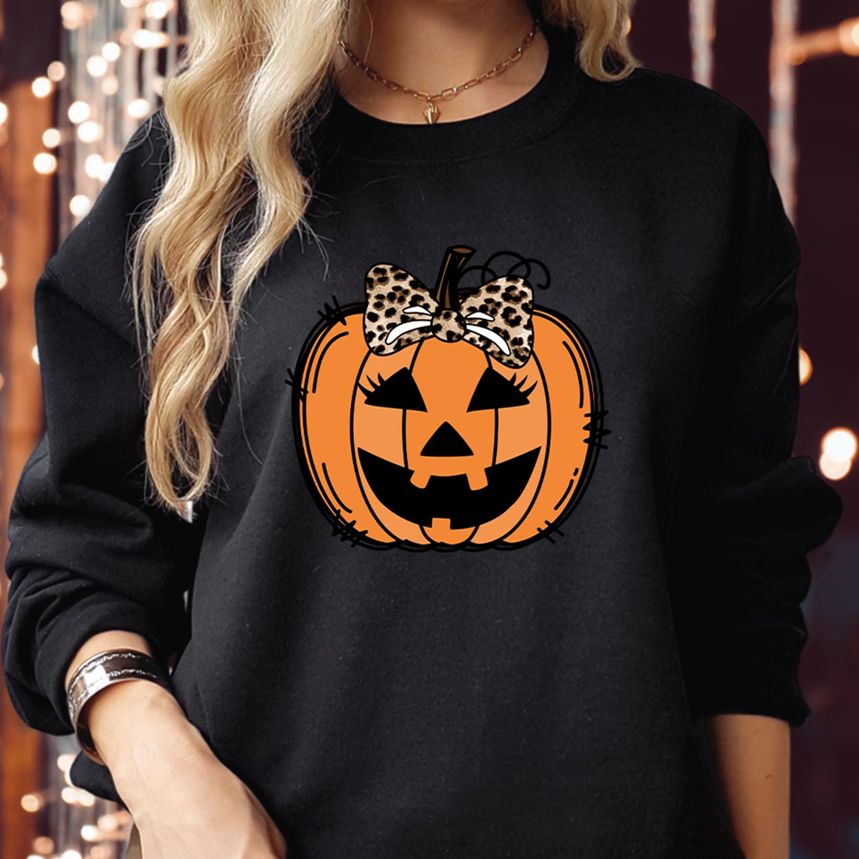 SWEATSHIRT (1807) Bows Head Scary Pumpkin Jack O Lantern