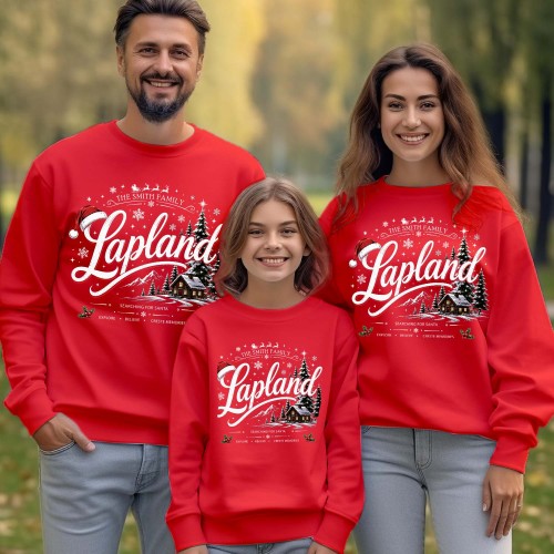 Personalised Lapland Family Christmas Sweatshirt – Custom Santa Claus Matching Holiday Sweater – Xmas Gift for Mum, Dad & Kids Jumper