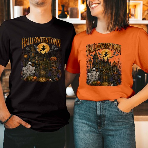 Halloweentown Est 1998 T-Shirt, Haunted Mansion Ghost Shirt, Flying Witch Full Moon Autumn Halloween Tee, Retro Spooky Season Gift Top