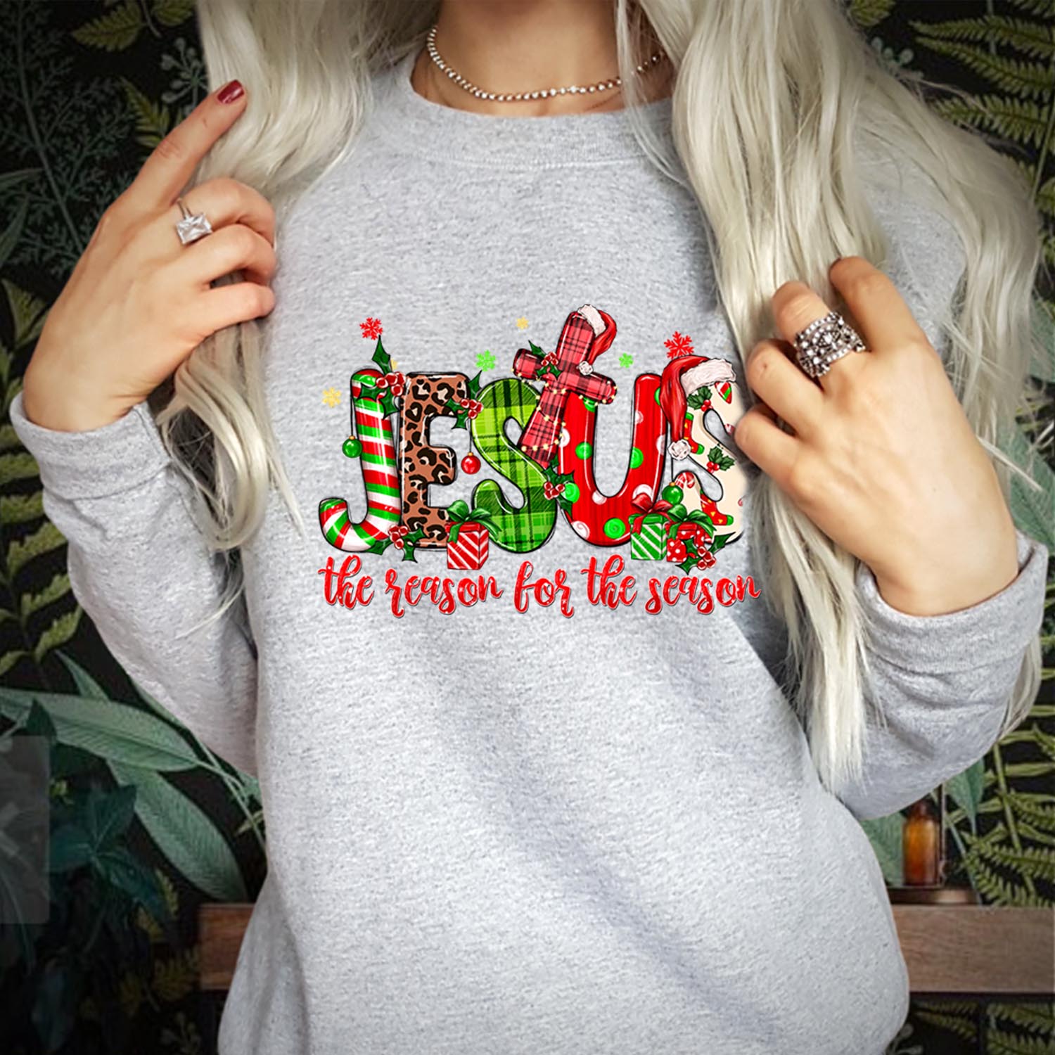 Jesus The Reason For The Season Christmas Sweatshirt – Christian Xmas Jumper | Religious Holiday Sweater for Men Women Kids Family