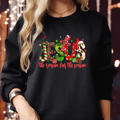 Jesus The Reason For The Season Christmas Sweatshirt, Christian Faith Holiday Jumper, Religious Festive Graphic Crewneck Pullover Family Gift