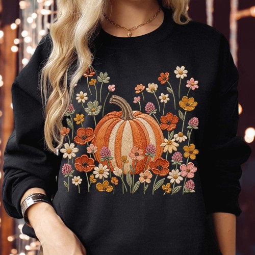 Floral Pumpkin Sweatshirt | Wildflower Botanical Cottagecore Jumper