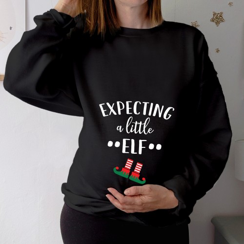 Expecting a Little Elf - Maternity Christmas Sweatshirt for New Mum-to-Be | Funny Pregnancy Announcement Xmas Jumper