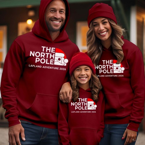 The North Pole Lapland Adventure 2026 Family Matching Christmas Hoodie, Santa Claus Holiday Hooded Jacket, Merry Xmas Gift for Mum, Dad, Kids Unisex Jumper