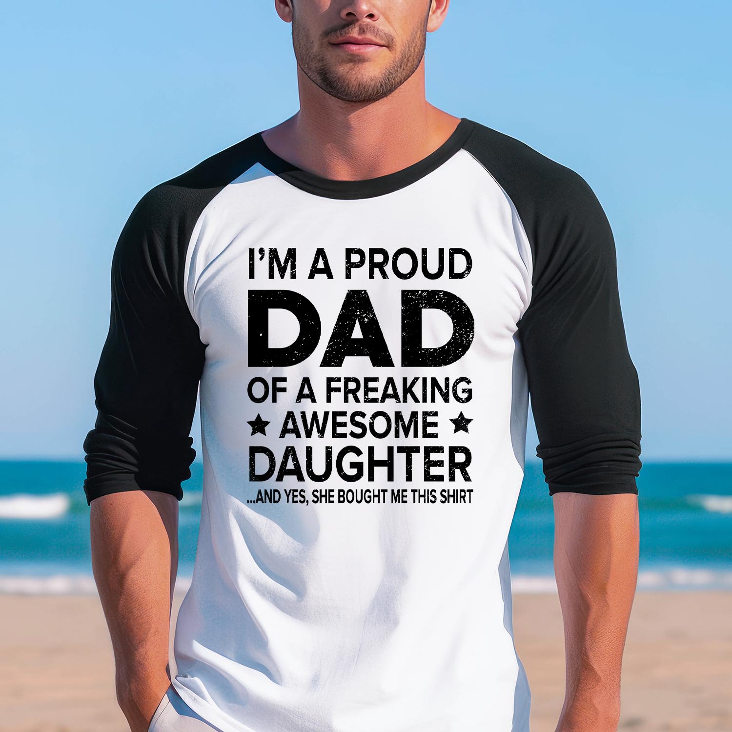 Proud Dad Of A Freaking Awesome Daughter Baseball Long Sleeve Shirt Father Best Dad Father's Day Funny Dad Birthday Gift Shirt