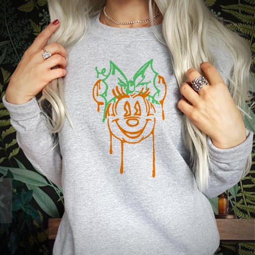 Minnie Dripping Halloween Sweatshirt, Disney Spooky Mouse Pumpkin Jumper, Vintage Magic Kingdom Fall Pullover, Cozy Season Neon Slime Crewneck