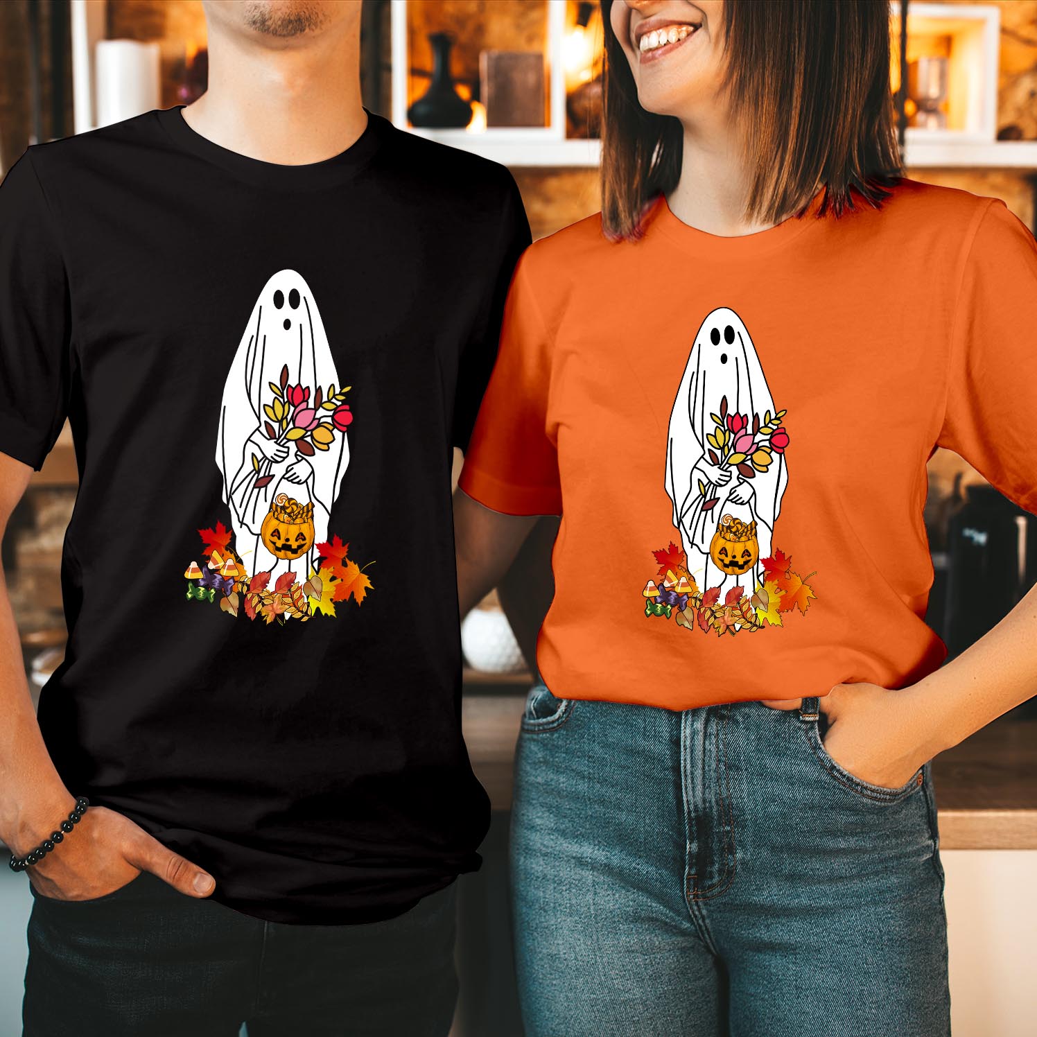 Floral Ghost Halloween T-Shirt, Floral Ghost Shirt, Halloween Ghost Shirt, Flower Halloween Shirt, Vintage Ghost Shirt, Halloween Shirt, Fall Women Unisex Gift T Shirt