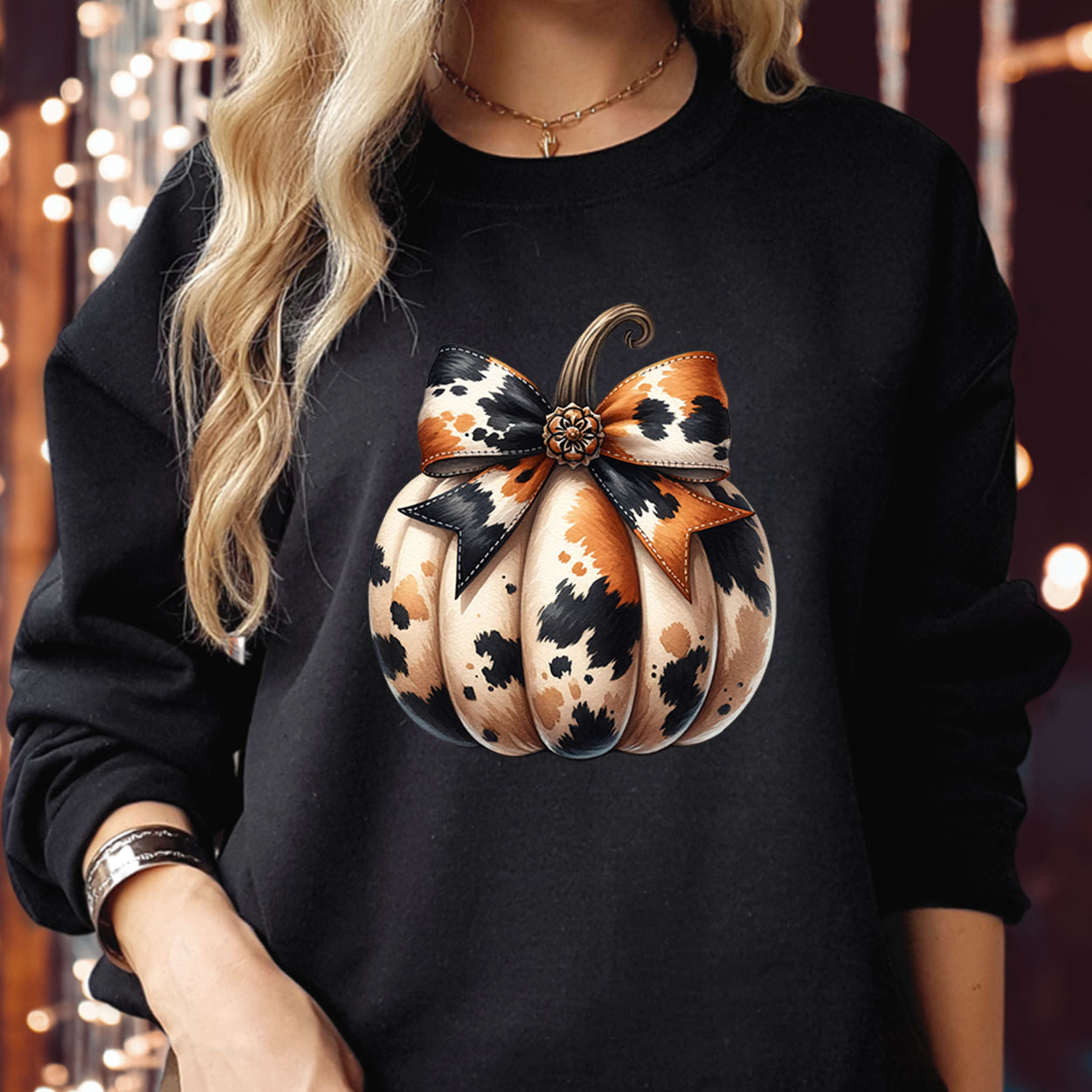 Coquette Bow Pumpkin Trendy Cowhide Autumn Fall Vibes, Spooky Season Boo Ghost Witch Bat Happy Halloween Jumper