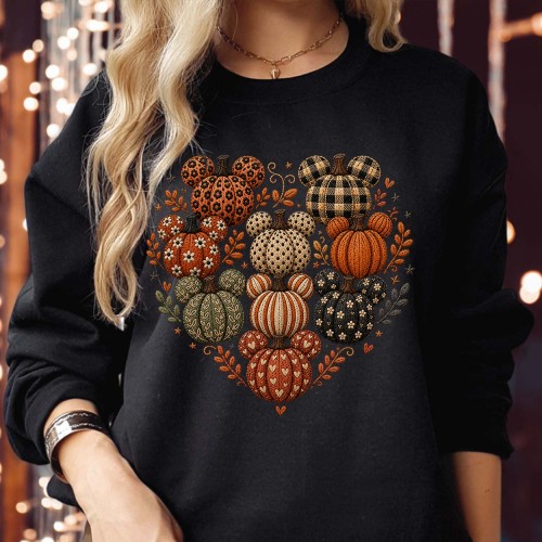 Mouse Ears Pumpkin Heart Sweatshirt | Plaid Leopard Floral Seasonal Jumper