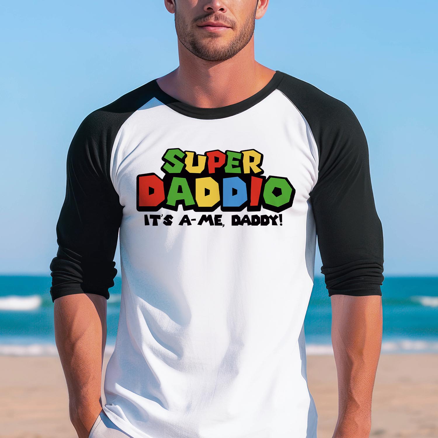 Super Daddio It's a me Daddy Baseball Long Sleeve Shirt - Father and Son Best Dad Father's Day Funny Dad Birthday Gift TShirt