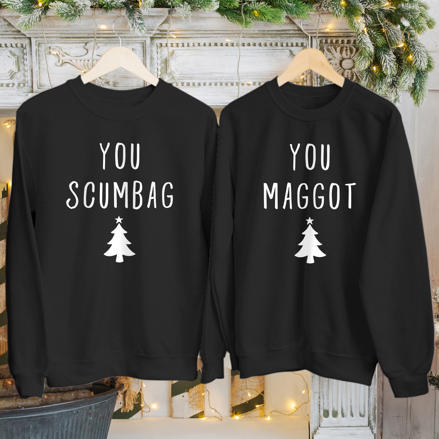 You MAGGOT SCUMBAG Couple Matching Christmas Sweatshirts, Funny Xmas Holiday Jumper for Men and Women, Perfect Gift for Her Him