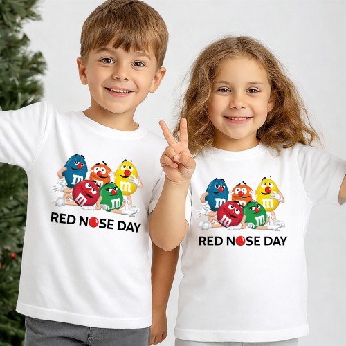 Kids Red Nose Day T-Shirt, M&M's Characters Funny Cartoon Tee, Official Comic Relief T-Shirt & Tops, Childrens Charity Clothing