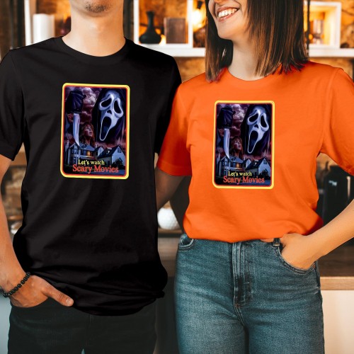 Let's Watch Scary Movies Scream Horror Halloween T-Shirt Fun Halloween Apparel for Spooky Movie Nights Funny Men Women Unisex Gift T Shirt