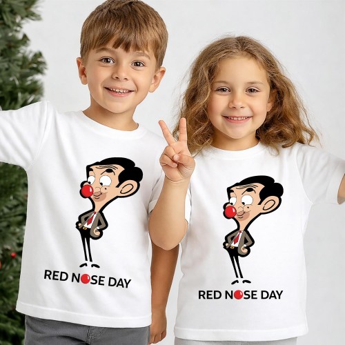 Mr Bean Cartoon Red Nose Day T-Shirt, Comic Relief T Shirt & Tops, Funny Animation Charity Clothing, Kids & Childrens Red Nose Day Tee