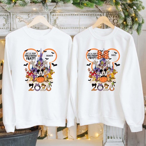 Custom Disney Halloween 2026 Sweatshirt, Personalised Not So Scary Party Jumper, Matching Family Mickey Castle Pullover, Spooky Holiday Crewneck