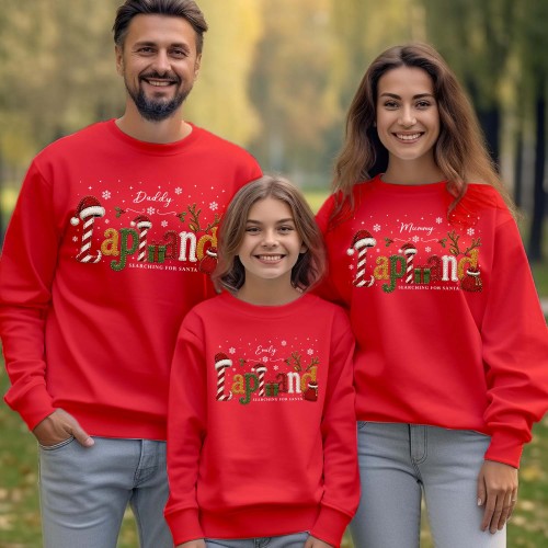 Personalised Lapland 2026 Family Christmas Sweatshirt, Custom Candy Cane Holiday Jumper, Matching Family North Pole Xmas Pullover