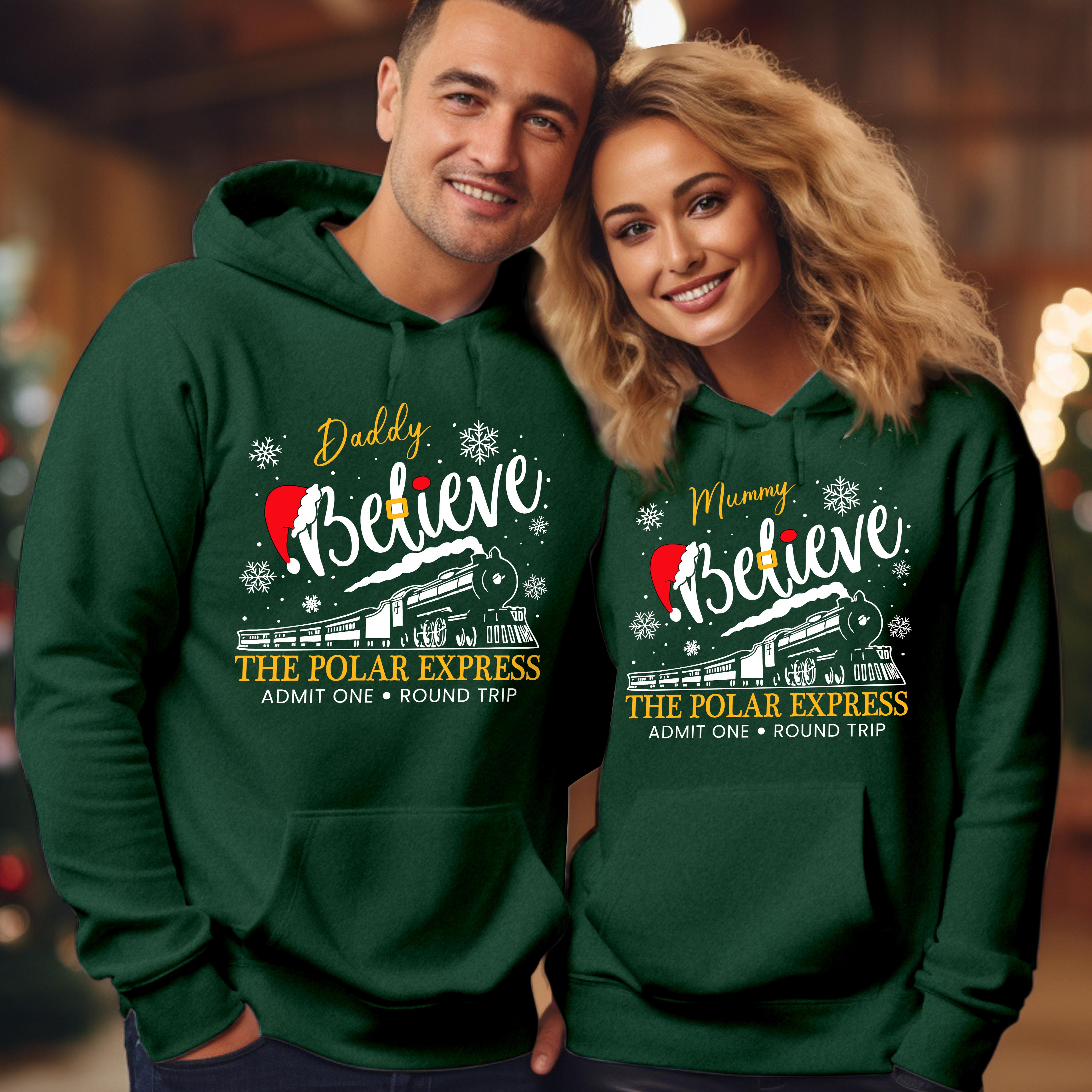 Personalised Polar Express Believe Hoodie Christmas Couple Sweatshirt Xmas Family Holiday Gift Shirt Custom Believe Train Jumper