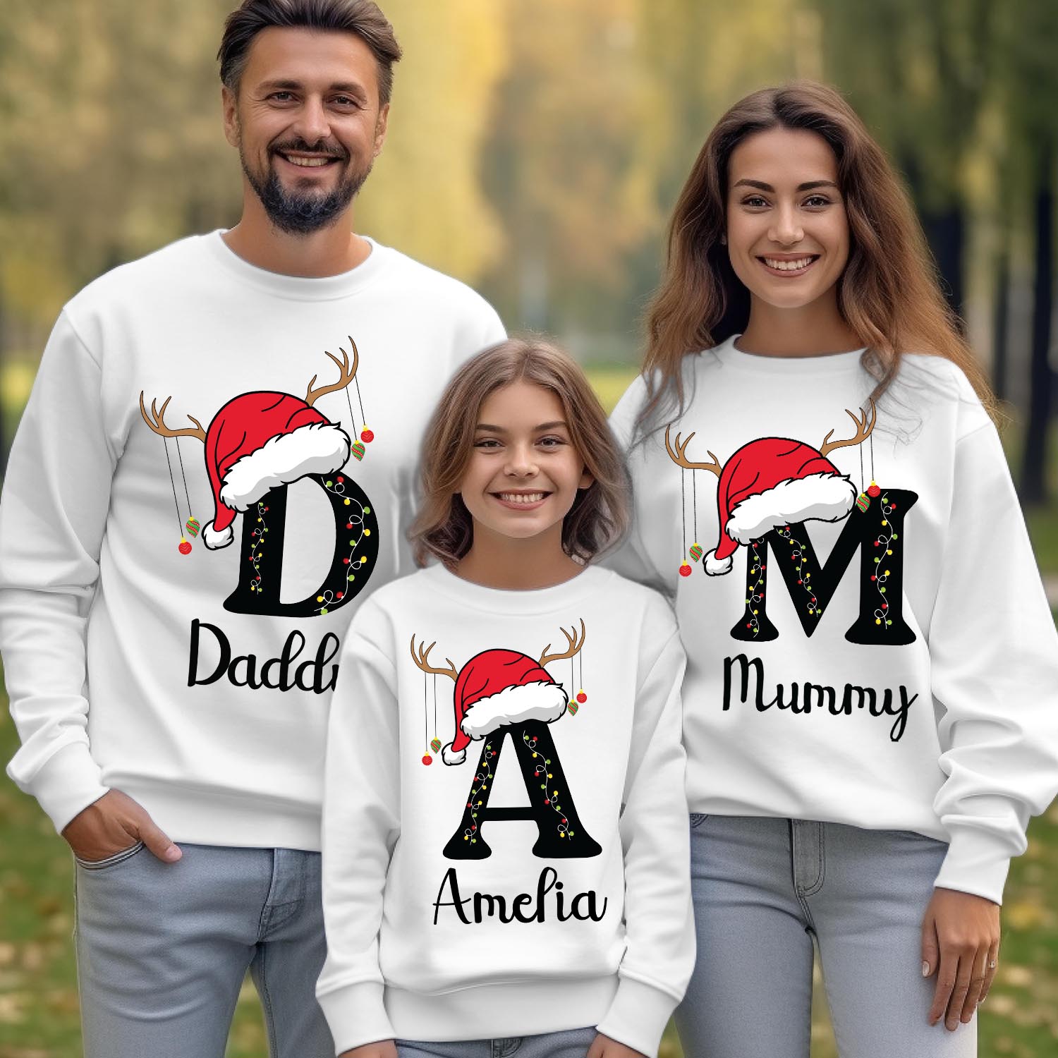 Personalised Family Christmas Sweatshirts Matching Monogram Initials Crewneck Custom Name Print Holiday Pajamas Set Xmas Outfit Jumper