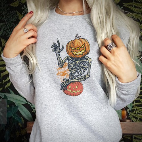 Scary Skeleton Pumpkin Halloween Sweatshirt Spooky and Festive Halloween Apparel Parties Trick or Treating Unique Skeleton Stylish for All Ages Halloween Jumper