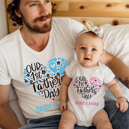 Custom Our 1st Father's Day Matching Shirt Set, Personalised Daddy and Baby Outfits, First Father's Day Gift, Matching Father and Daughter Son Clothes