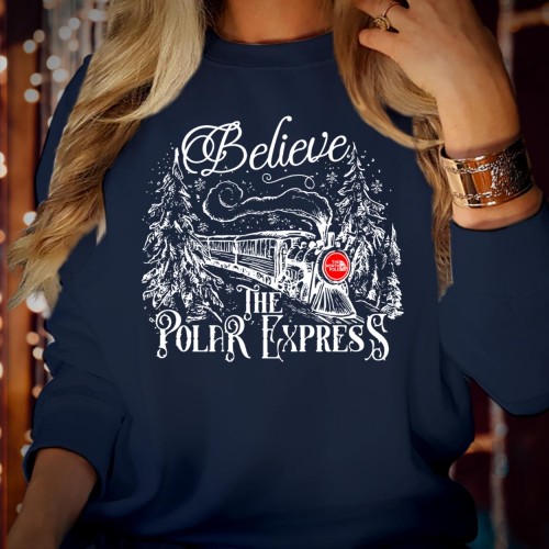 Believe Polar Express Christmas Sweatshirt, Nostalgic Holiday Train Graphic Crewneck, Retro Winter Novelty Xmas Jumper Festive Movie Fan Gift