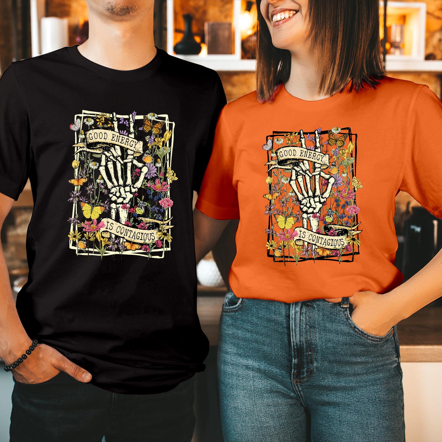 Good Energy is Contagious Skeleton Hand Funny Halloween T-Shirt Positive Vibes Meets Spooky Season Perfect for Spreading Joy During the Festivities Gift T Shirt