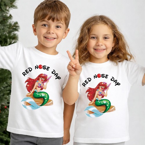 Disney Princess Ariel Red Nose Day T-Shirt, Comic Relief T Shirt & Tops, Little Mermaid Charity Clothing, Kids & Childrens Red Nose Day Tee
