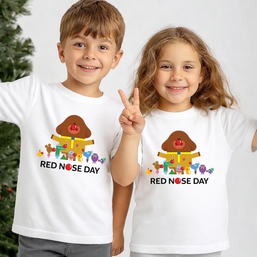 Hey Duggee & Squirrel Club Red Nose Day T-Shirt, Comic Relief T Shirt & Tops, CBeebies Charity Clothing, Kids & Childrens Red Nose Day Duggee Tee